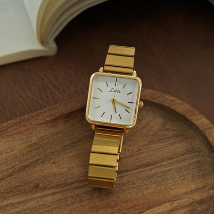 Orologio Quadrato Quarzo Cinturino Acciaio Dorato