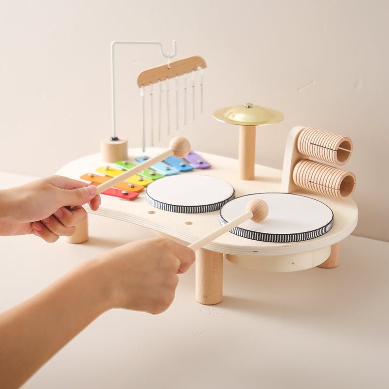 Tavolo Musicale in Legno per Bambini con Xilofono e Tamburi