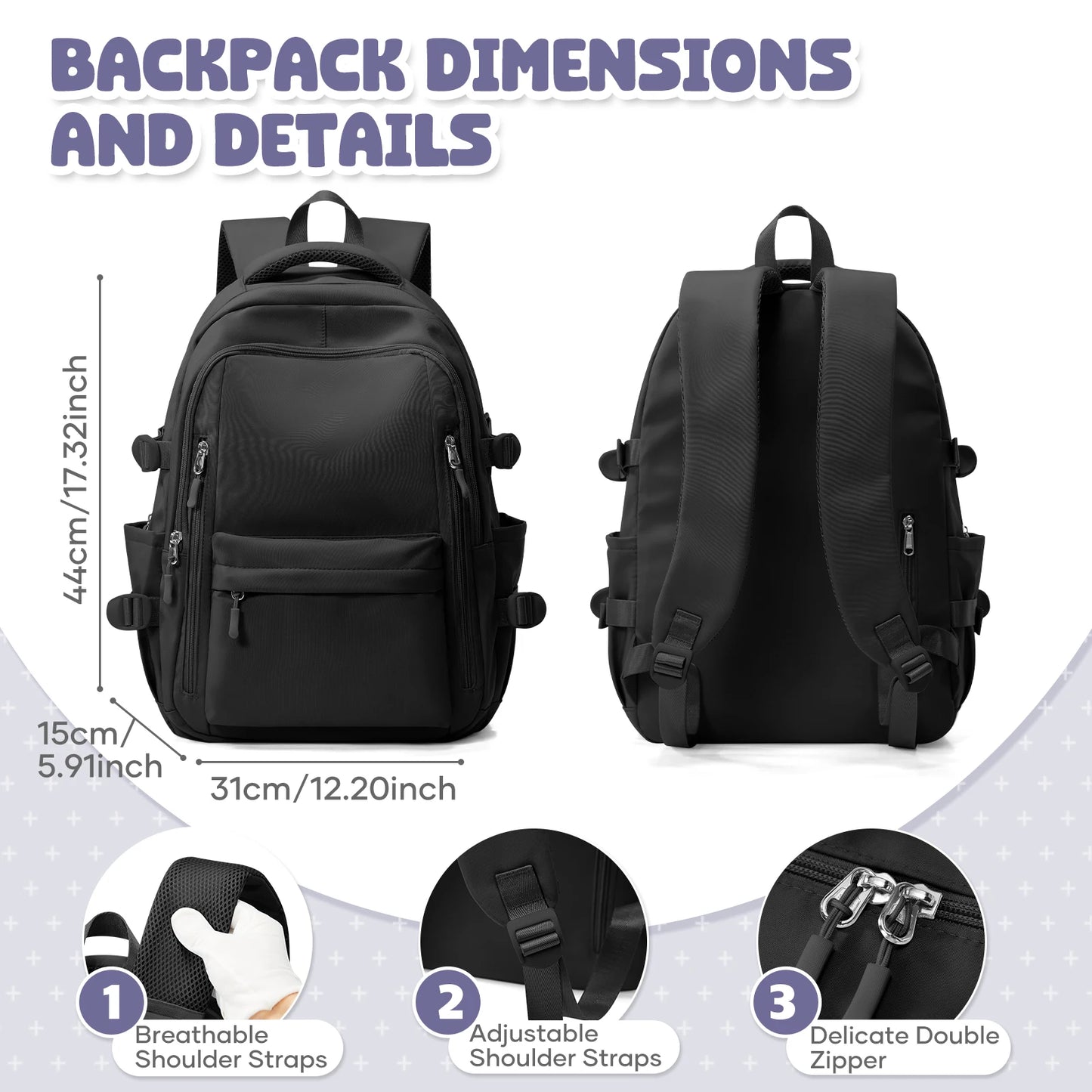 Large Capacity Anti-Theft Laptop School Backpack Unisex 2