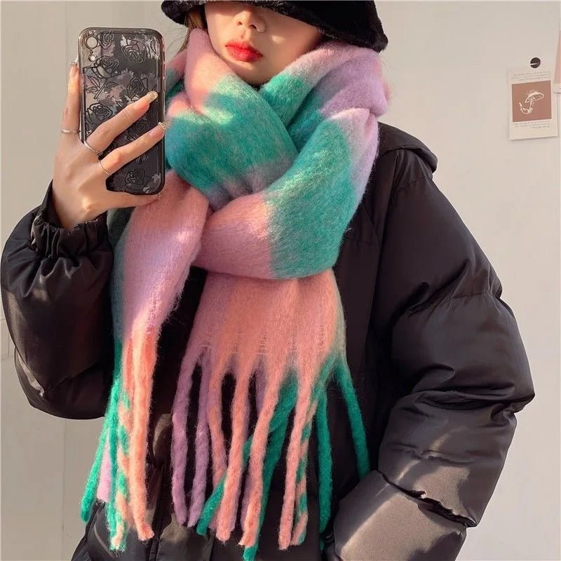 Large Winter Scarf with Fringe – Soft Warm Oversized Wrap 9