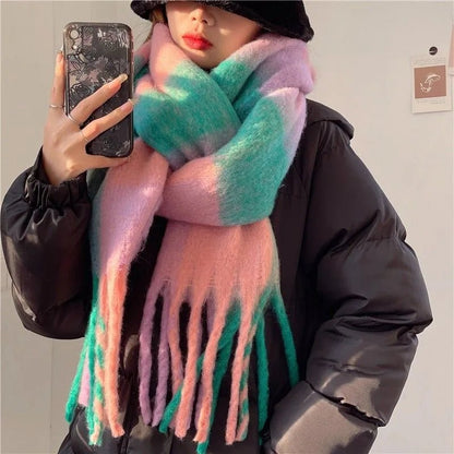 Large Winter Scarf with Fringe – Soft Warm Oversized Wrap 9