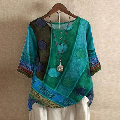 Blusa Floreale Vintage Retro Donna Vestibilità Comoda