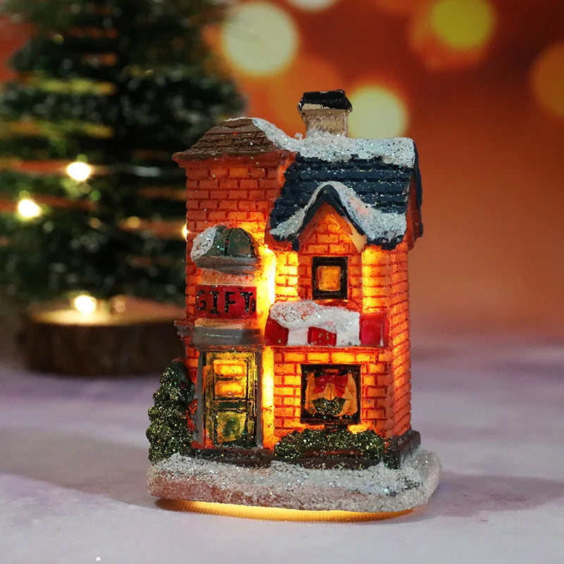 LED Christmas House Figurines — Mini Village Holiday Decor 12