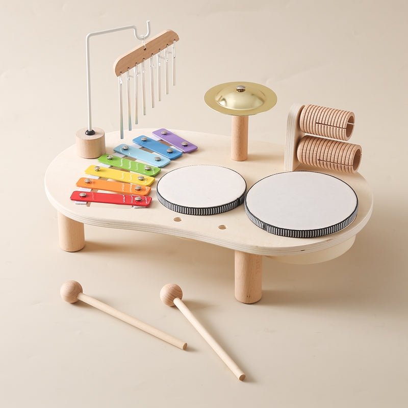 Tavolo Musicale in Legno per Bambini con Xilofono e Tamburi