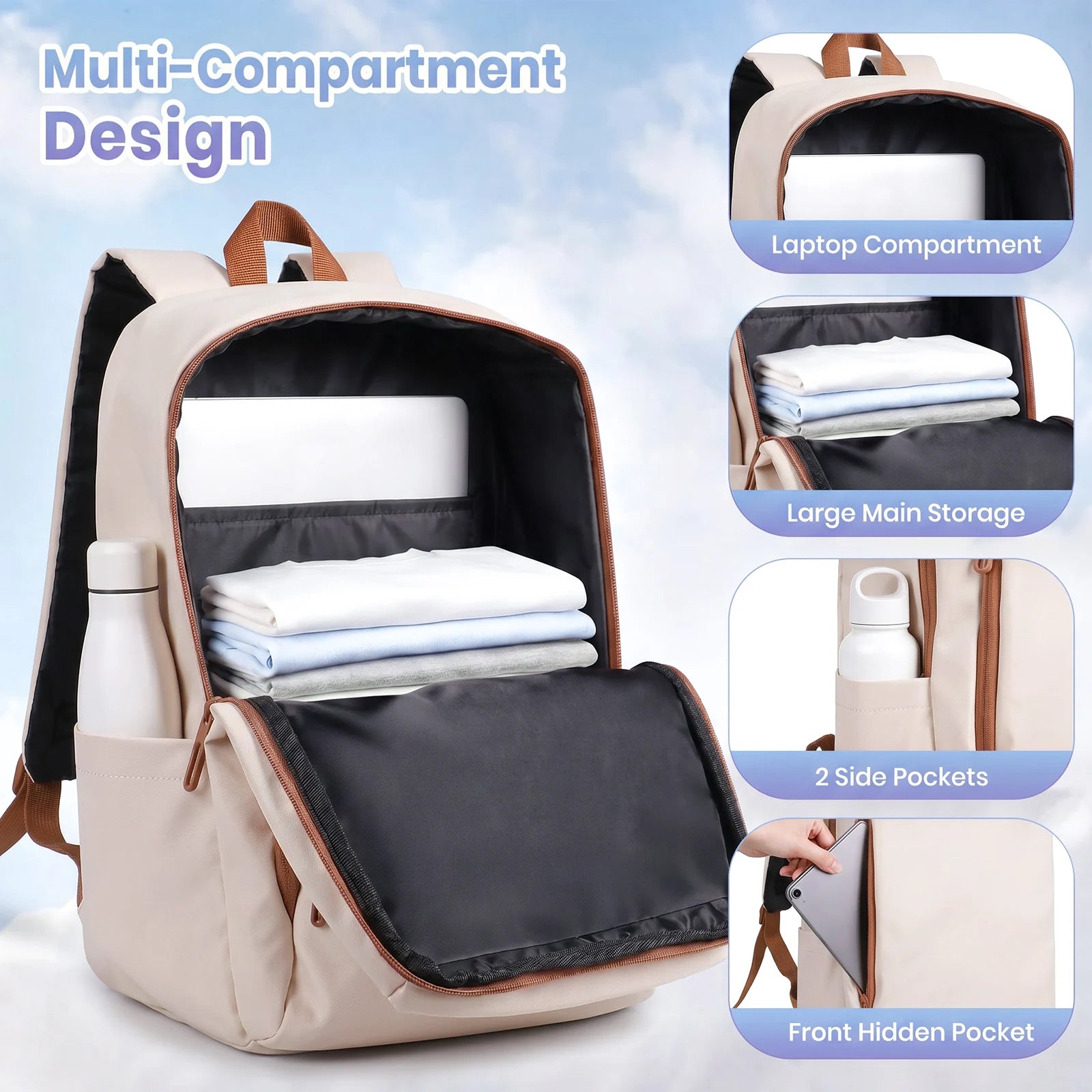 Lightweight Waterproof Travel Backpack with Toiletry Bag 15.6" 3