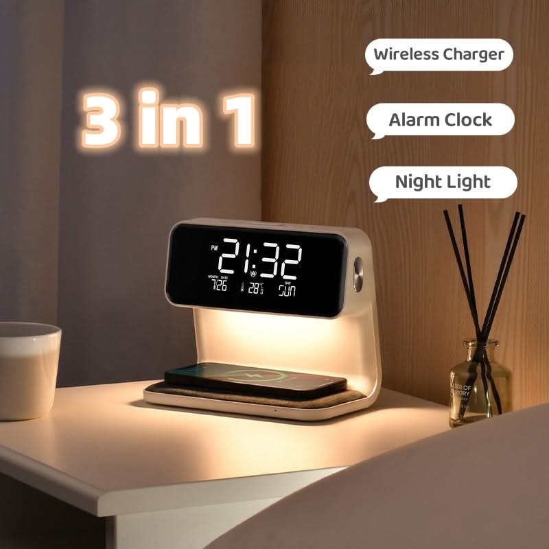 3-in-1 LCD Alarm Clock with Touch Lamp & Wireless Charger 8