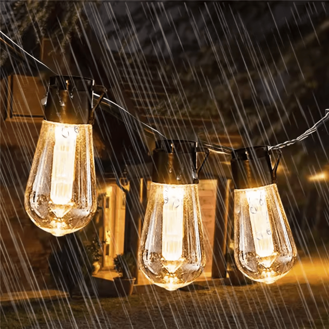 CampGlow VintageLights — Luci Solari Stringa LED Vintage Esterno IP65