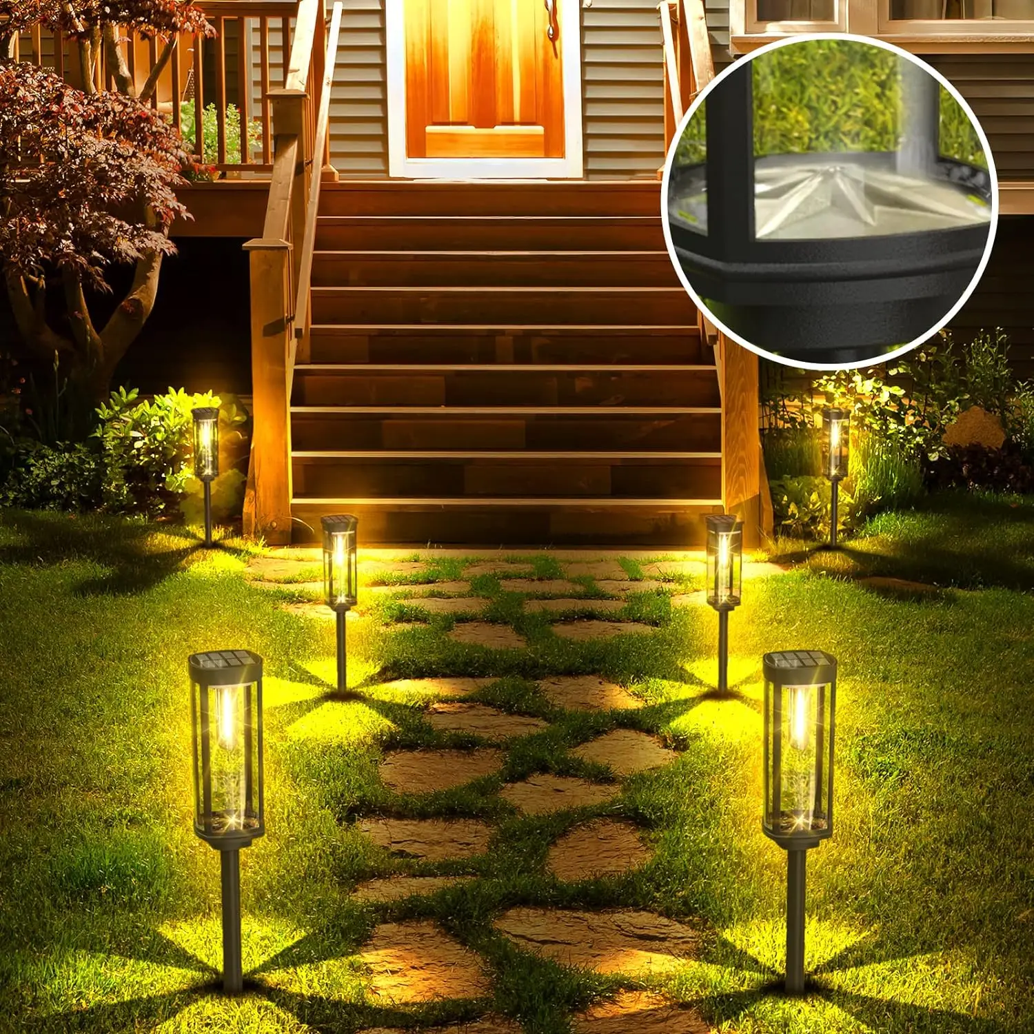 Lanterne Solari da Giardino LED con Vetro Luminoso
