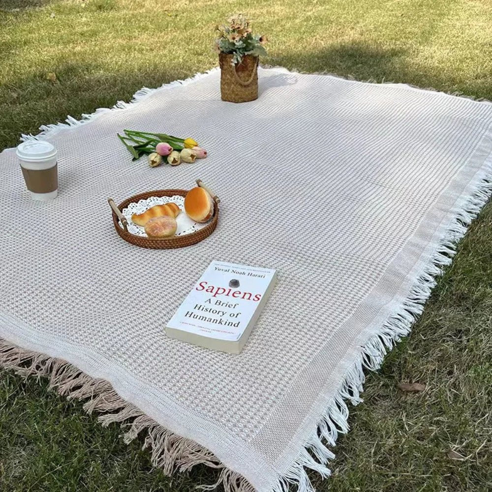 Coperta da Picnic Intrecciata Boho con Nappe Decorative