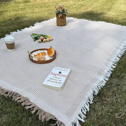 Coperta da Picnic Intrecciata Boho con Nappe Decorative