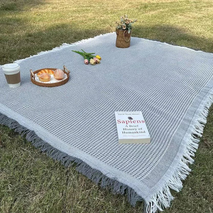 Coperta da Picnic Intrecciata Boho con Nappe Decorative