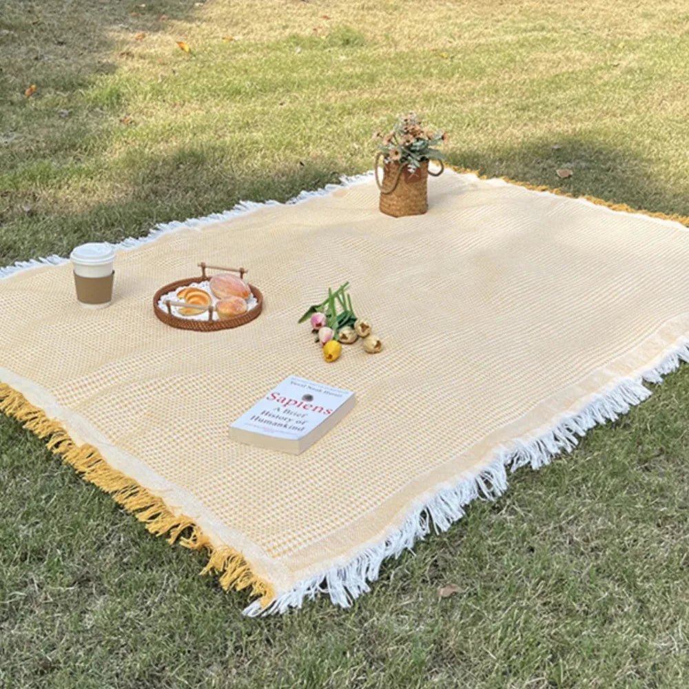 Coperta da Picnic Intrecciata Boho con Nappe Decorative
