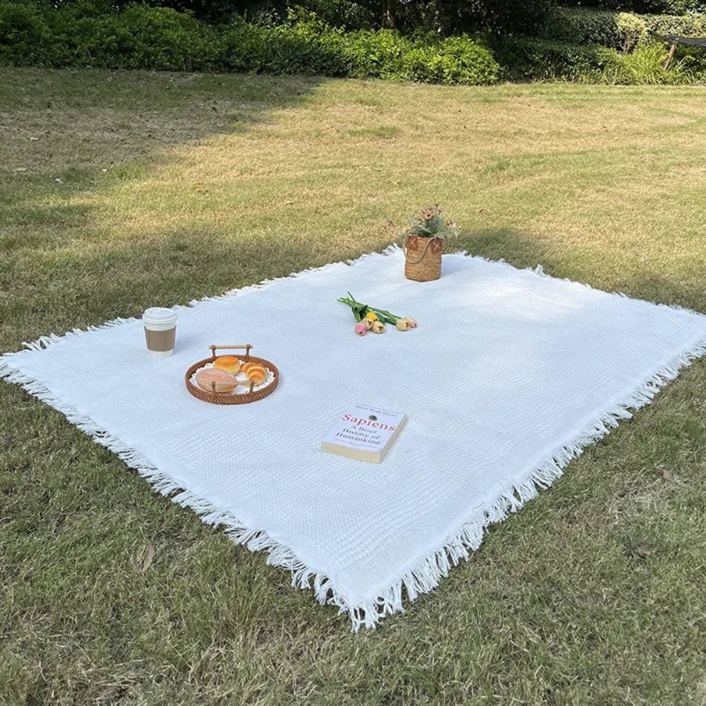 Coperta da Picnic Intrecciata Boho con Nappe Decorative