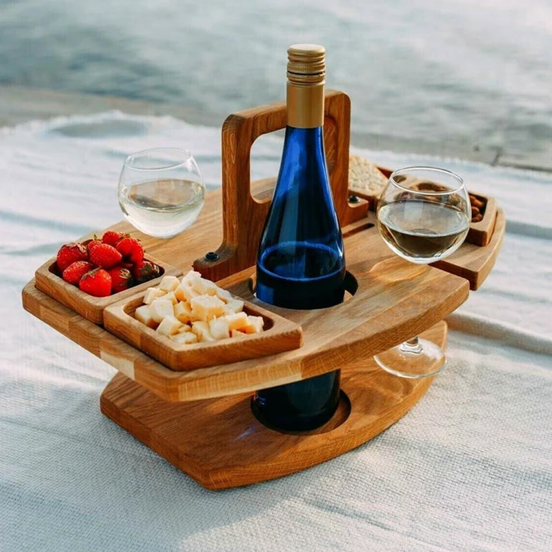 Vouwbare Houten Picknicktafel met Flessenhouder en Bekerhouders