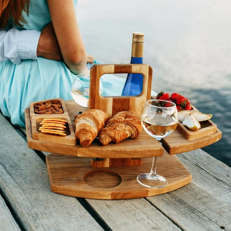 Vouwbare Houten Picknicktafel met Flessenhouder en Bekerhouders
