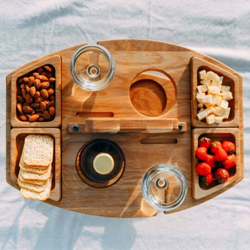 Vouwbare Houten Picknicktafel met Flessenhouder en Bekerhouders
