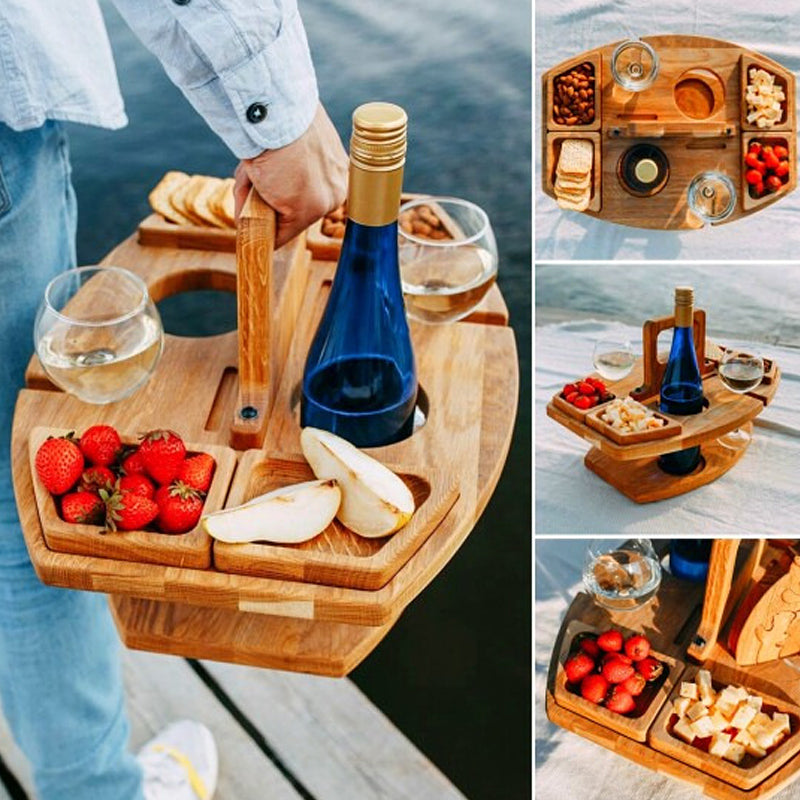 Vouwbare Houten Picknicktafel met Flessenhouder en Bekerhouders