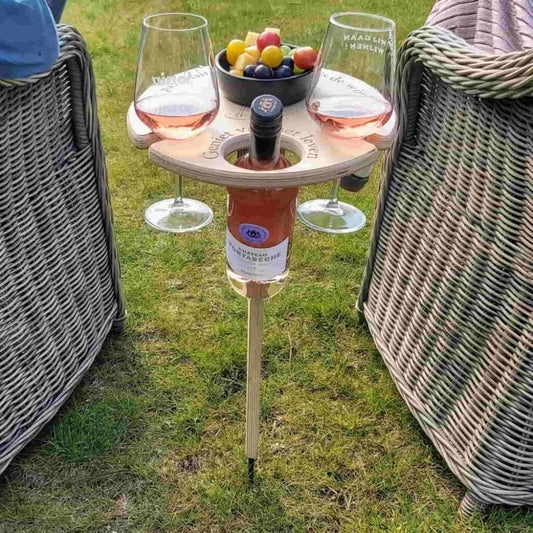 Draagbare houten picknicktafel met fles- en glashouder