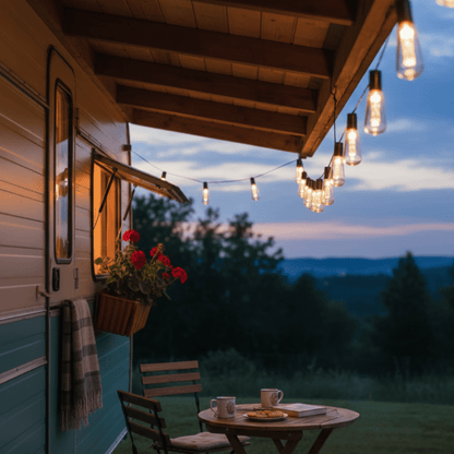 CampGlow VintageLights — Luci Solari Stringa LED Vintage Esterno IP65