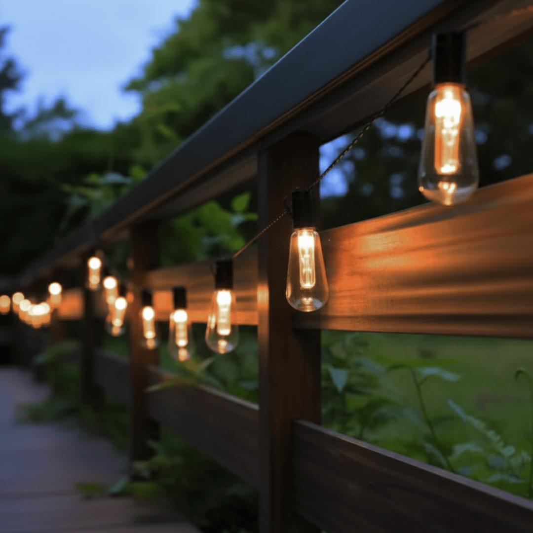 CampGlow VintageLights — Luci Solari Stringa LED Vintage Esterno IP65