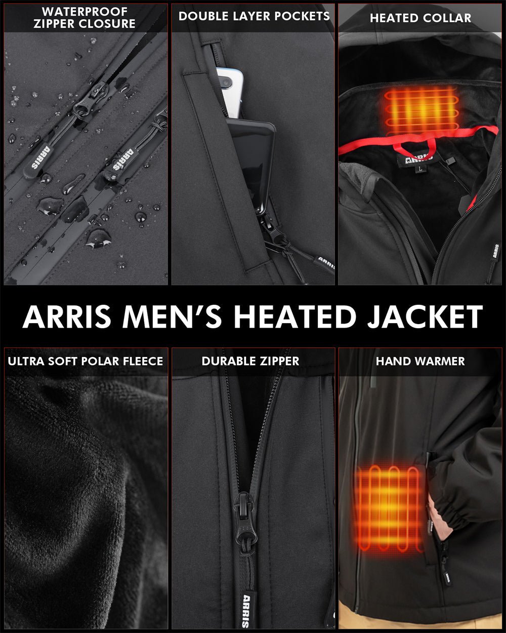 Men's Heated Jacket — 8 Heating Zones Rechargeable Winter Coat 6