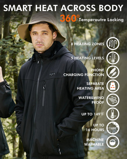 Men's Heated Jacket — 8 Heating Zones Rechargeable Winter Coat 10
