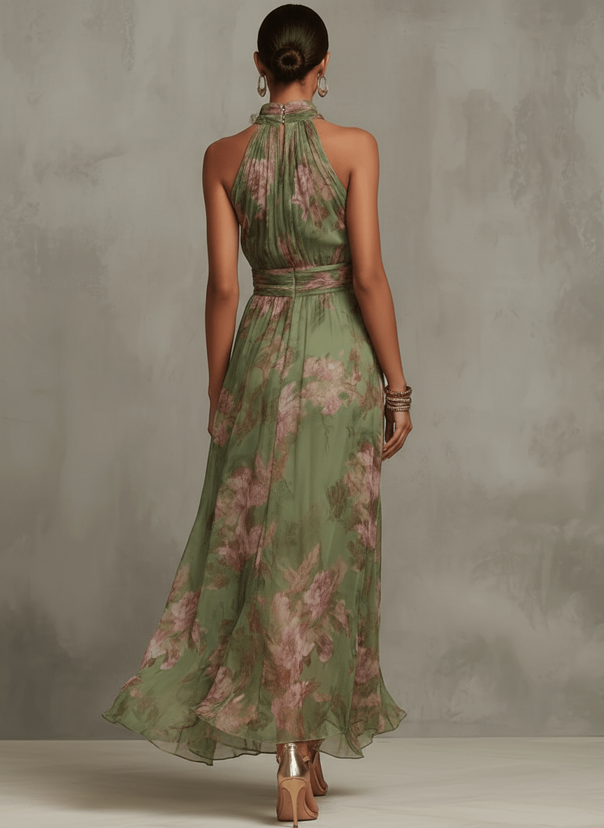 Abito Floreale Estivo Elegante con Scollo all'Americana