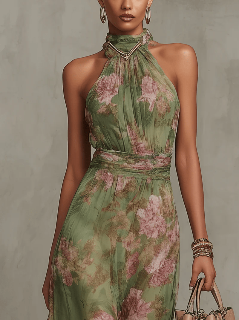Abito Floreale Estivo Elegante con Scollo all'Americana