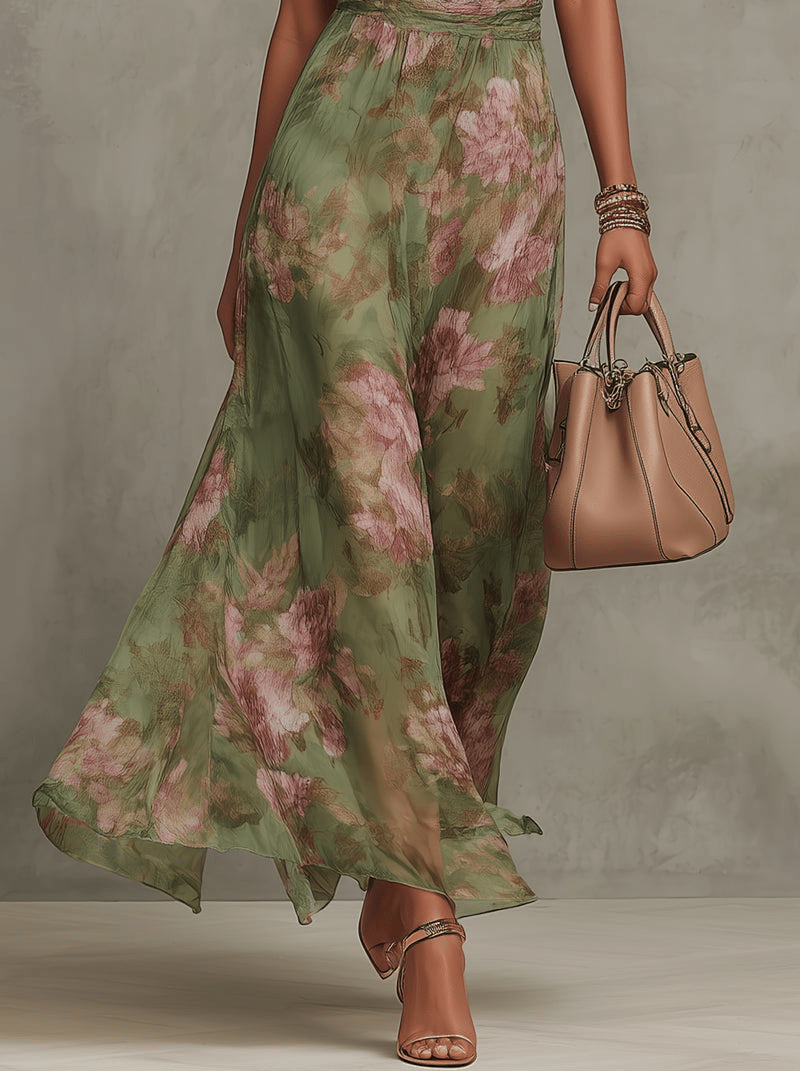 Abito Floreale Estivo Elegante con Scollo all'Americana