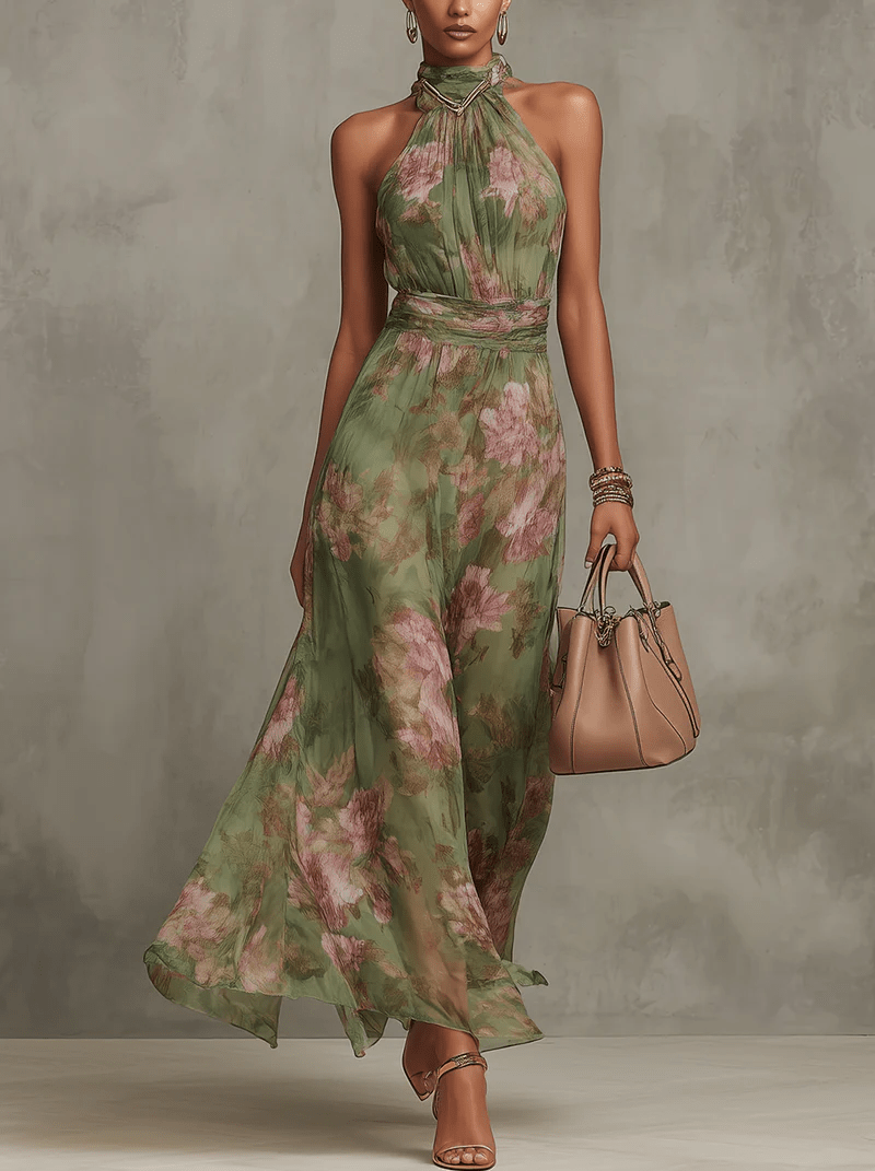 Abito Floreale Estivo Elegante con Scollo all'Americana