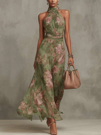 Abito Floreale Estivo Elegante con Scollo all'Americana