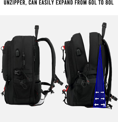 Waterdichte Reistas 60L met Laptopvak en USB-aansluiting