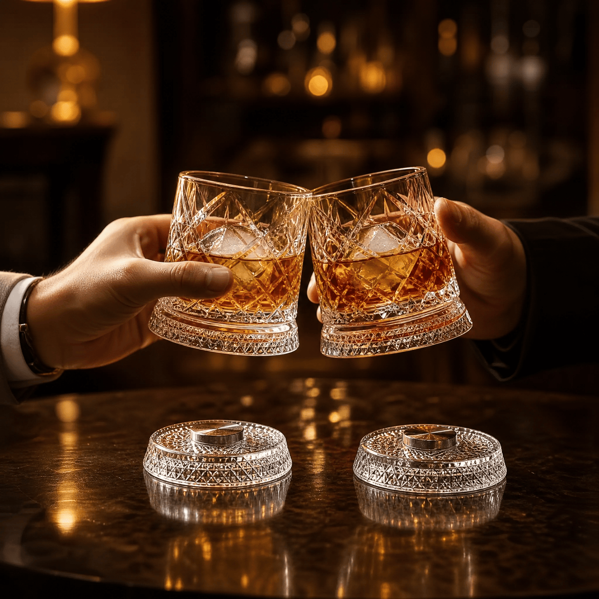 360° Spin Whisky Tumblers – Set of 2 Crystal-Cut Glasses 4
