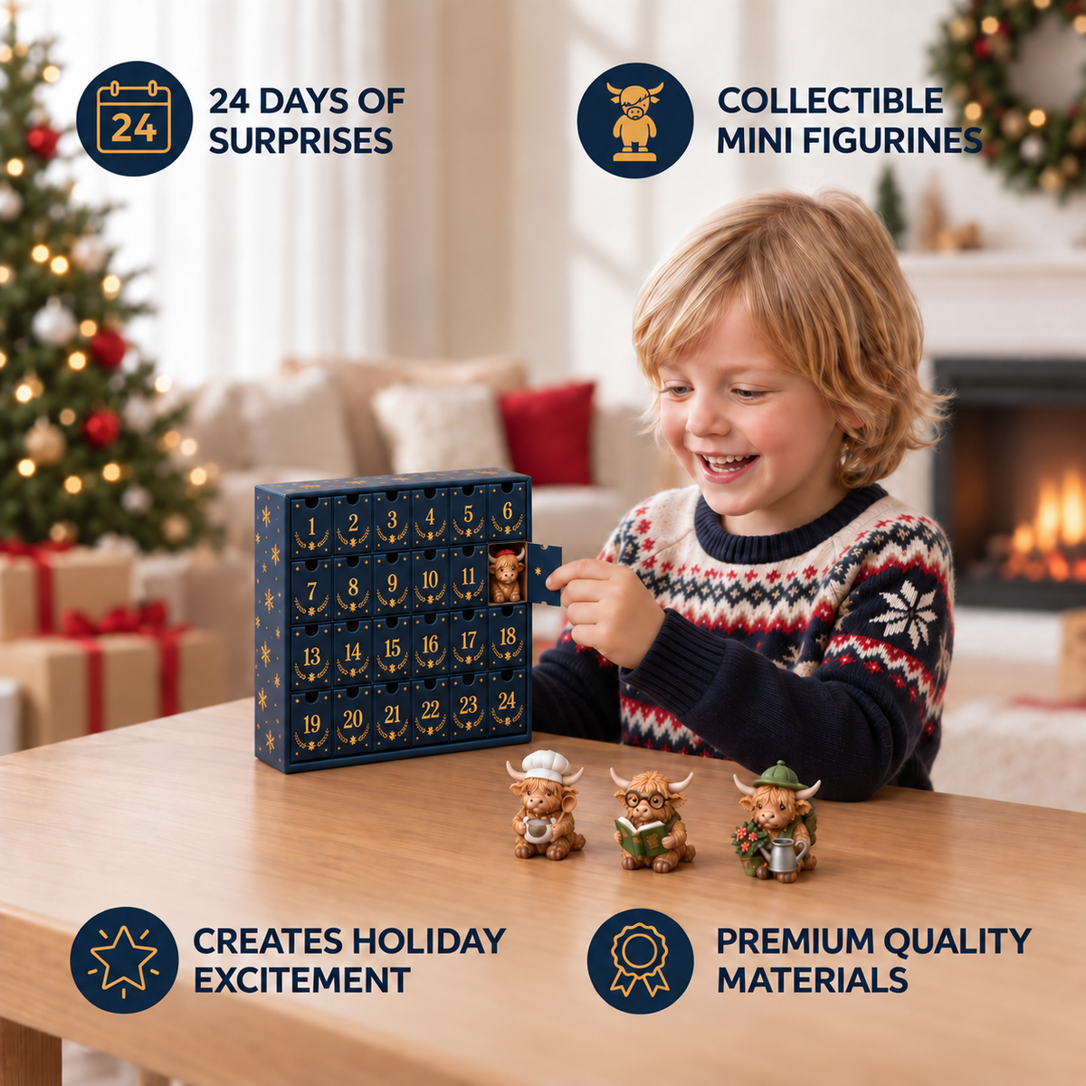 24-Day Highland Cow Advent Calendar with Mini Figurines 4