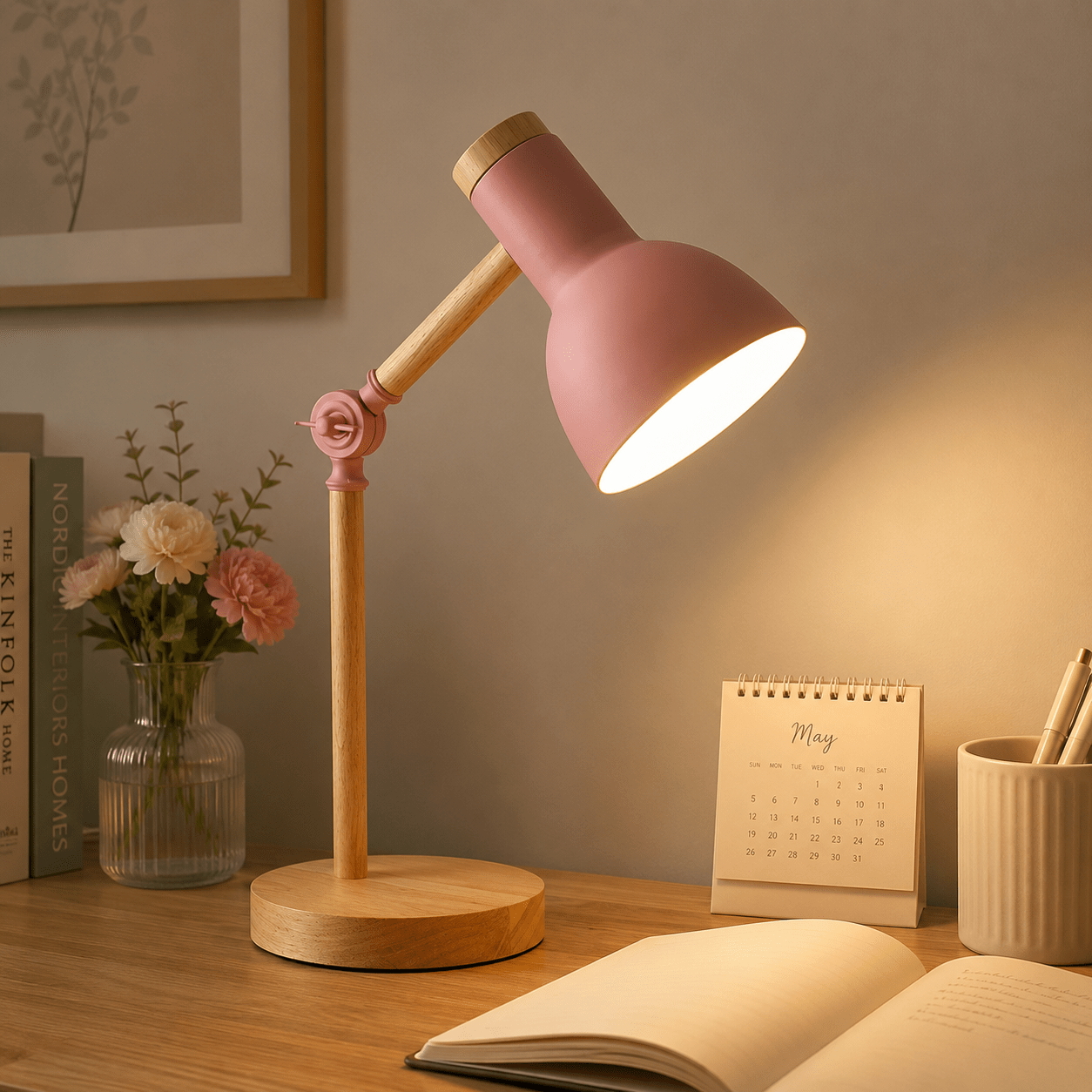 Adjustable Wood Desk Lamp with Metal Shade — Nordic Reading Light 2