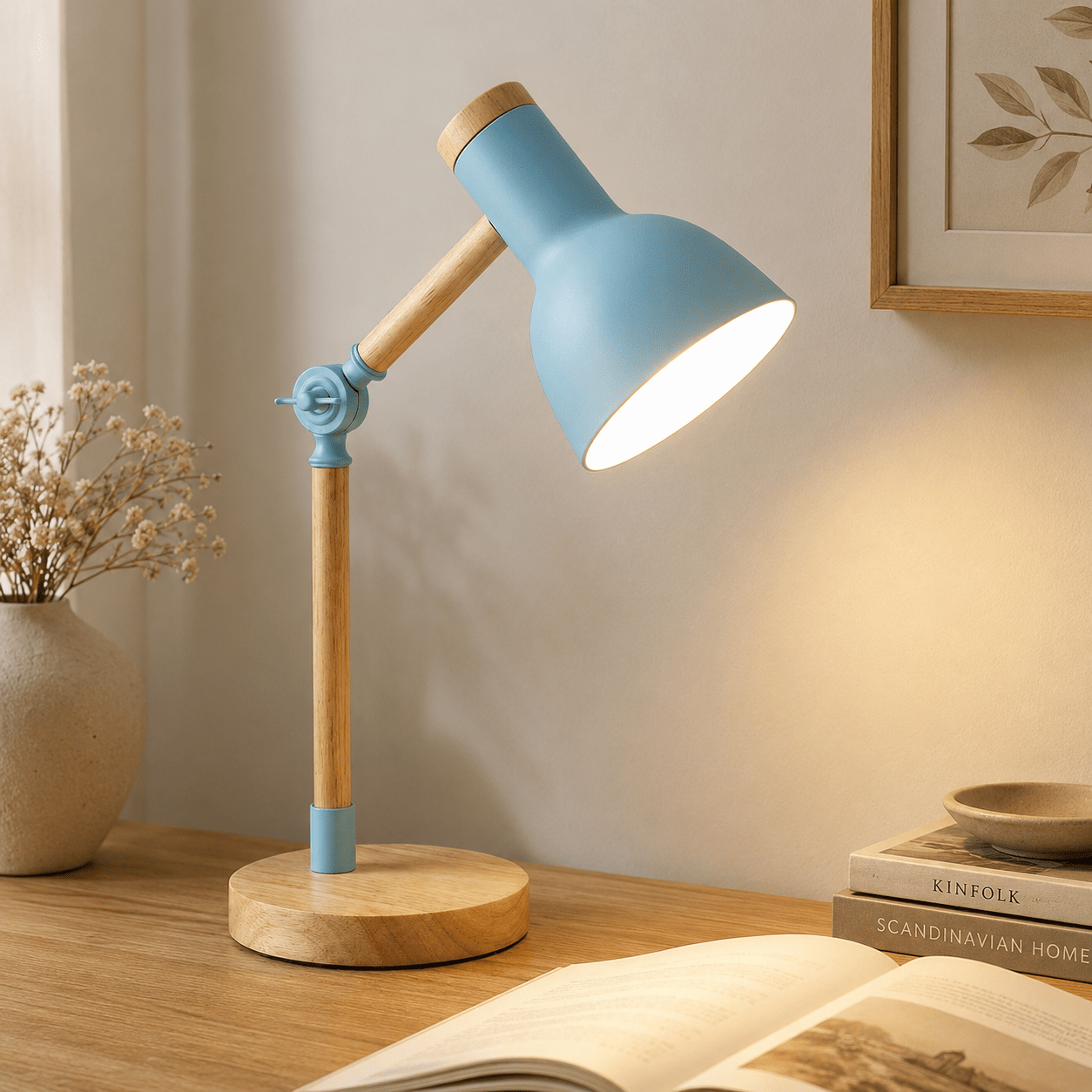 Adjustable Wood Desk Lamp with Metal Shade — Nordic Reading Light 3