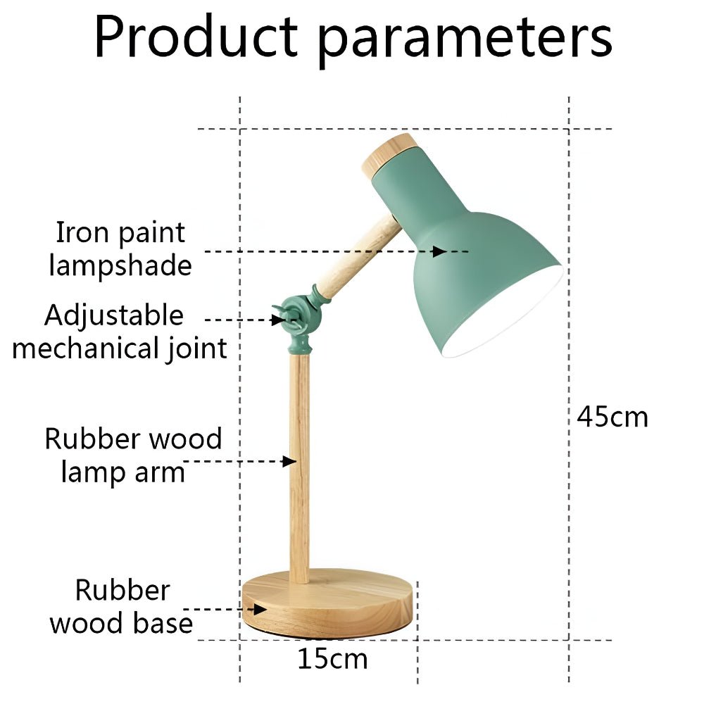 Adjustable Wood Desk Lamp with Metal Shade — Nordic Reading Light 5