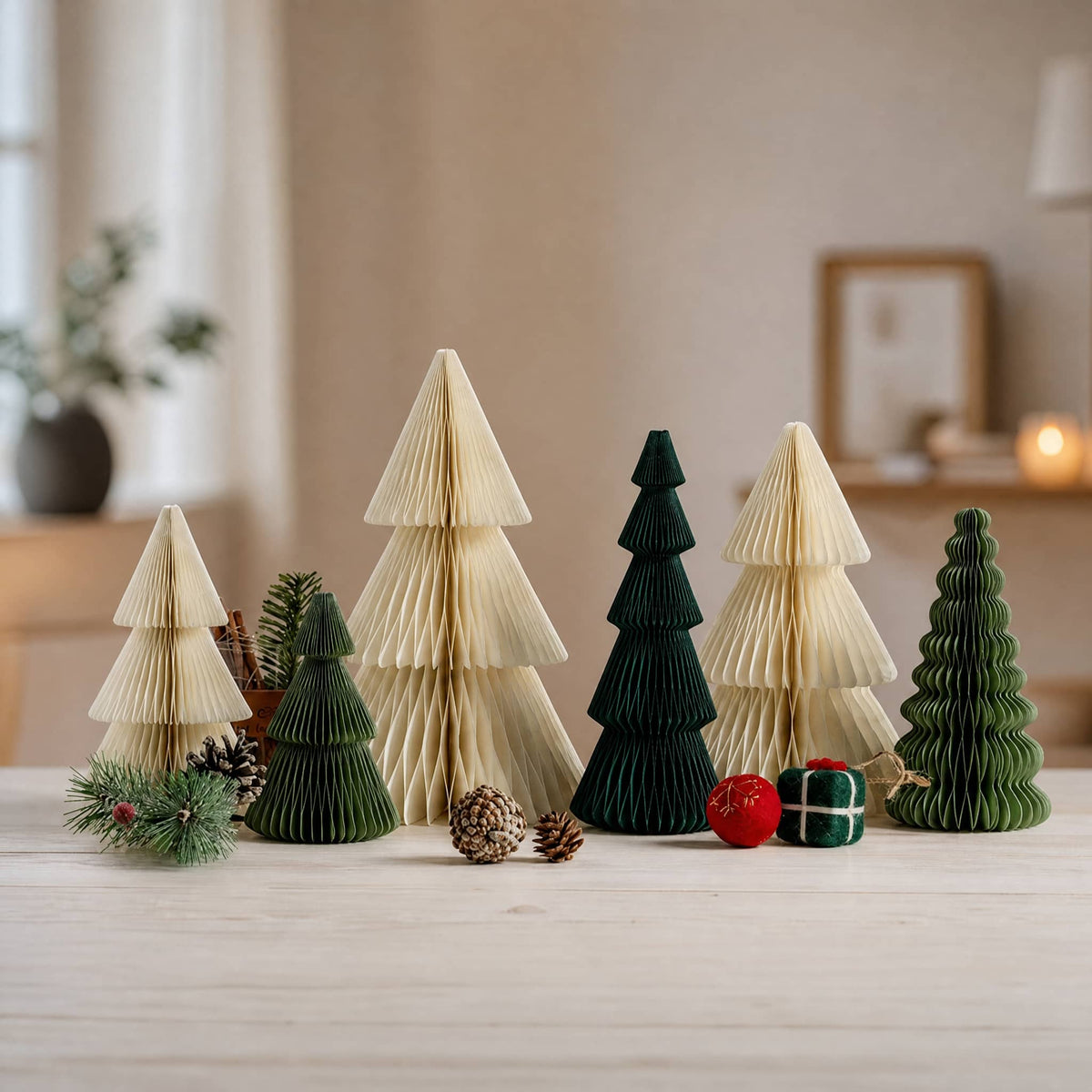 Paper Honeycomb Christmas Trees — 3D Tabletop Decor Set 1
