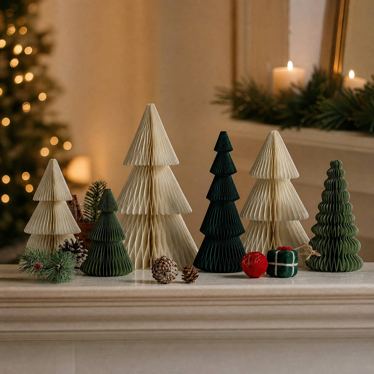 Paper Honeycomb Christmas Trees — 3D Tabletop Decor Set 3