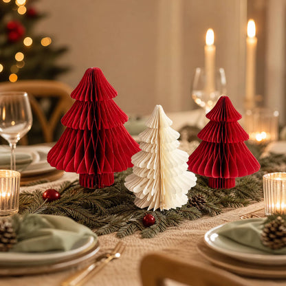 Paper Honeycomb Christmas Trees — 3D Tabletop Decor Set 4