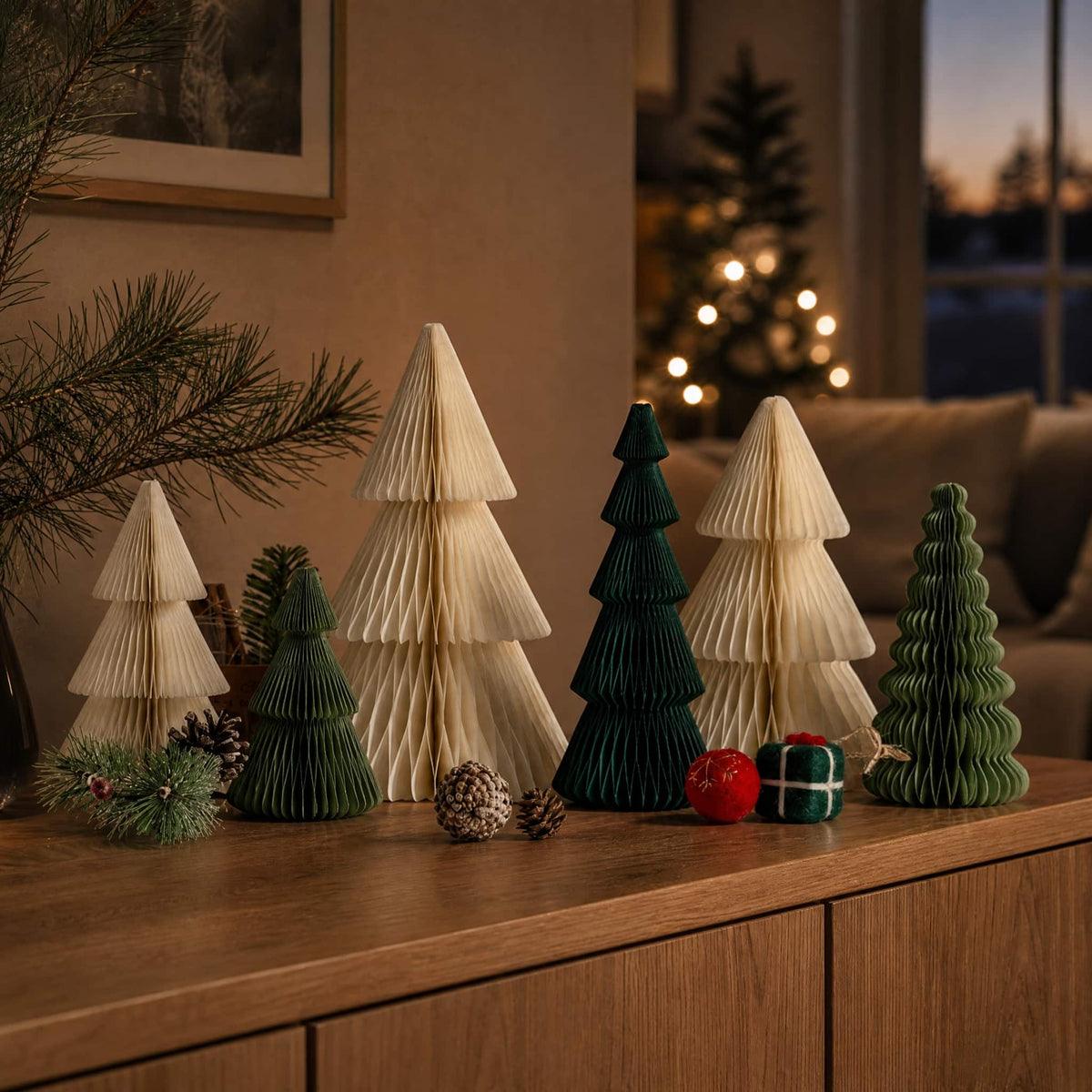 Paper Honeycomb Christmas Trees — 3D Tabletop Decor Set 6