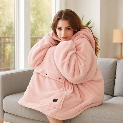 USB Heated Blanket Hoodie — One Size, Soft Fleece Warmth 16