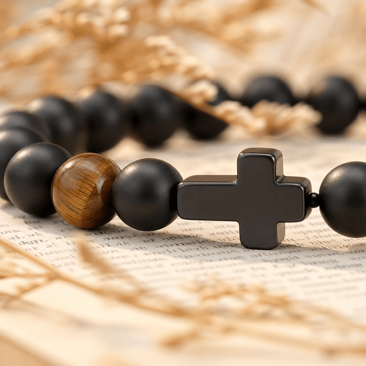 Men's Beaded Cross Bracelet — with Personalized Message Card 5