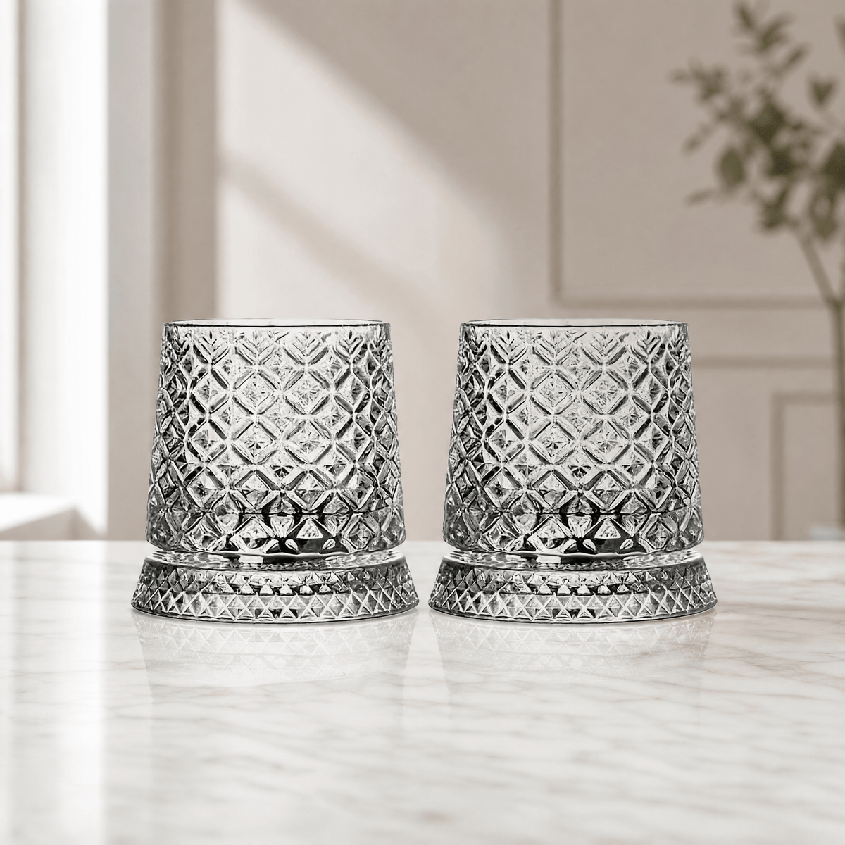 360° Spin Whisky Tumblers – Set of 2 Crystal-Cut Glasses 7