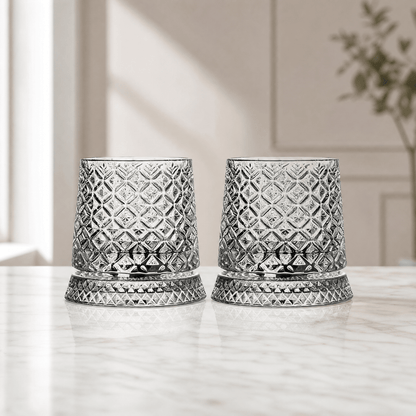 360° Spin Whisky Tumblers – Set of 2 Crystal-Cut Glasses 7