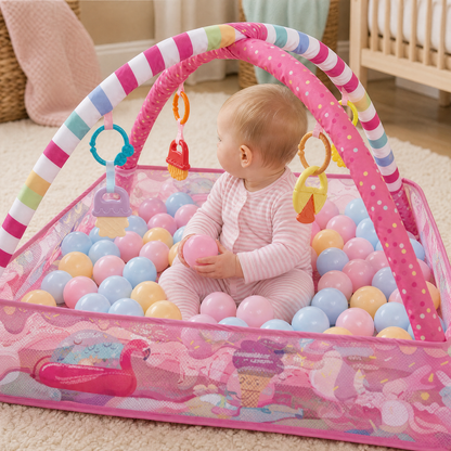 Baby Activity Gym with Ball Pit — 2-in-1 Play Mat & Hanging Toys 3
