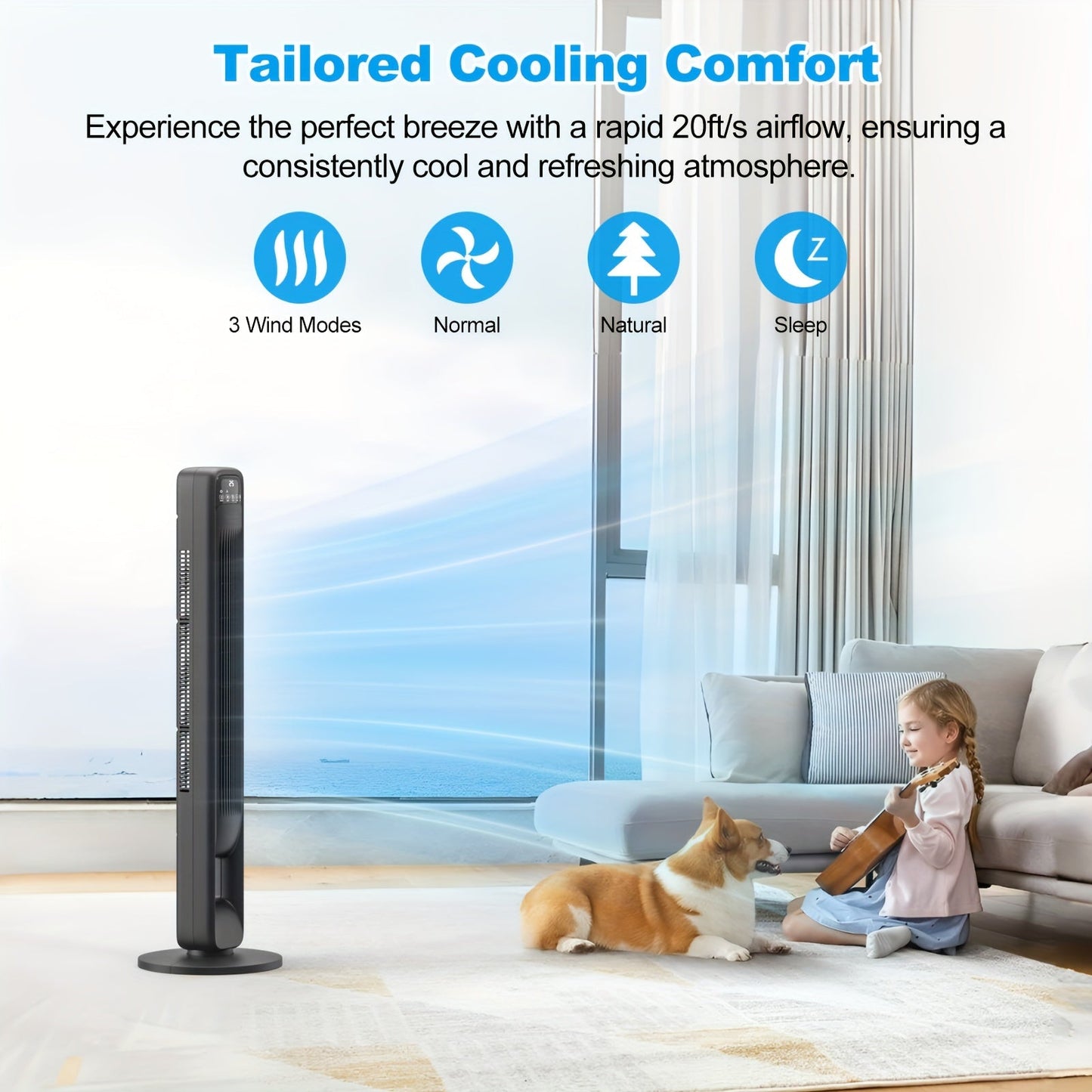Bladeless Tower Fan — 12h Timer & 60° Oscillation, 3 Speeds 5