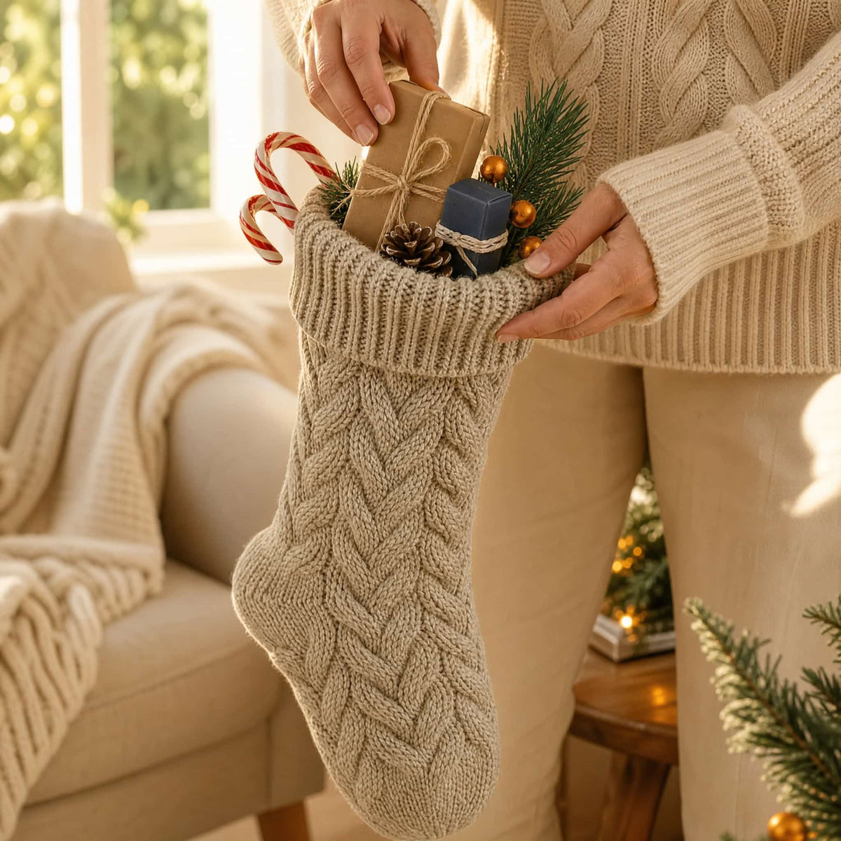 Cable Knit Christmas Stocking 37 cm — 4 Colors, One Size 3
