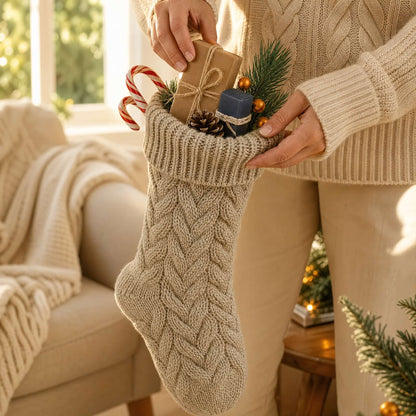 Cable Knit Christmas Stocking 37 cm — 4 Colors, One Size 3