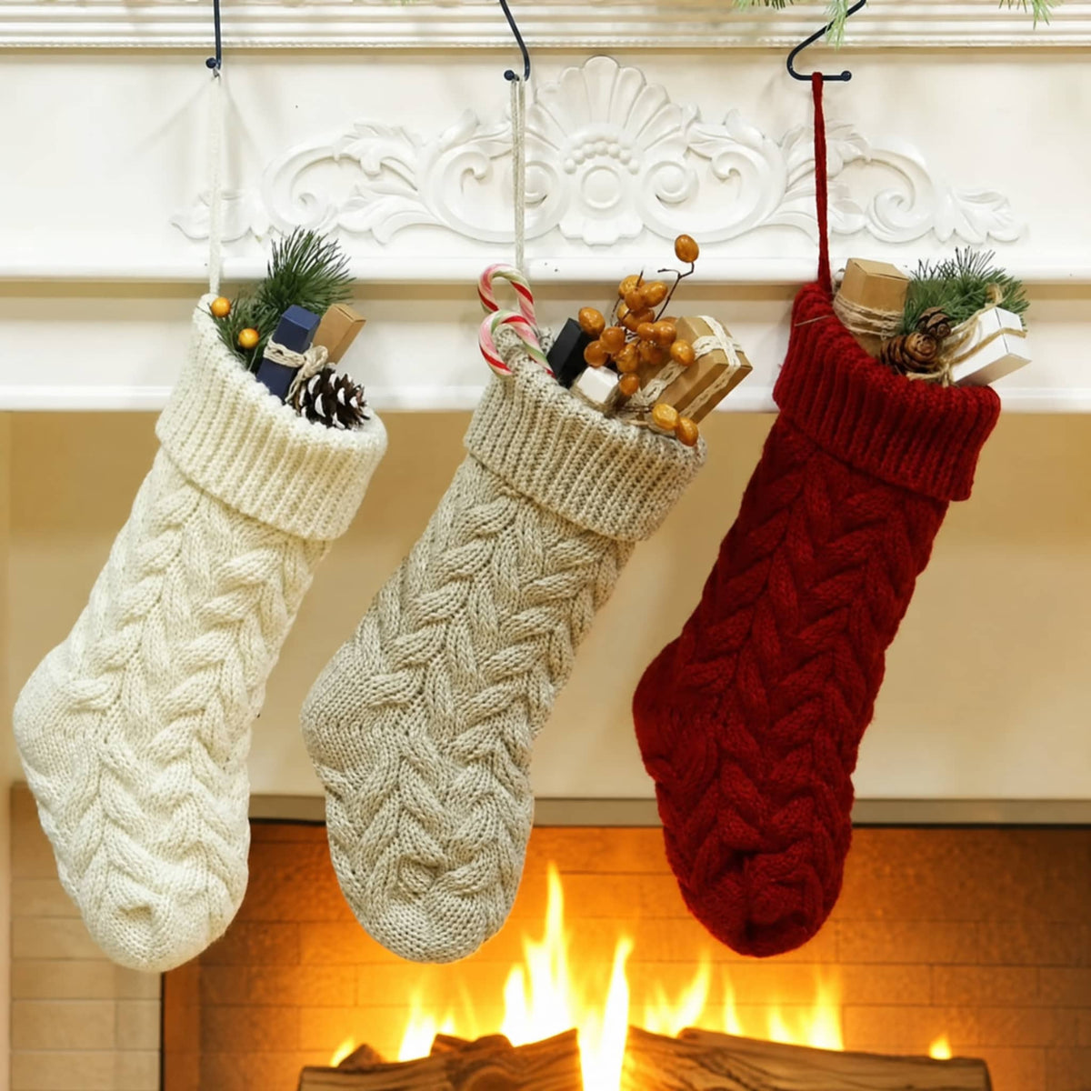 Cable Knit Christmas Stocking 37 cm — 4 Colors, One Size 4
